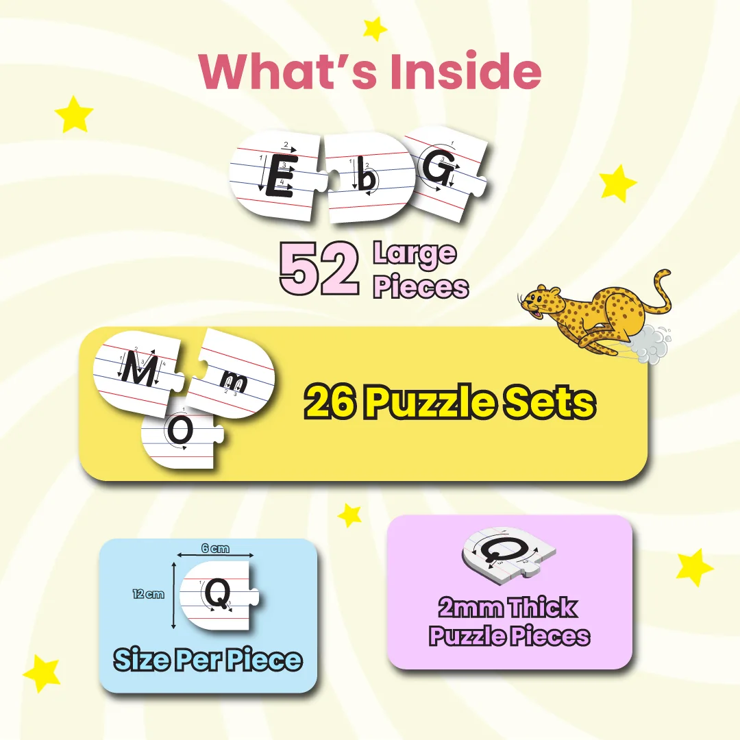 What is inside: 52 large pieces forming 26 puzzle sets