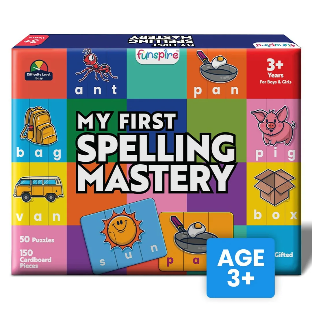 My First Spelling Mastery box: 50 puzzles, 150 cardboard pieces, ages 3+
